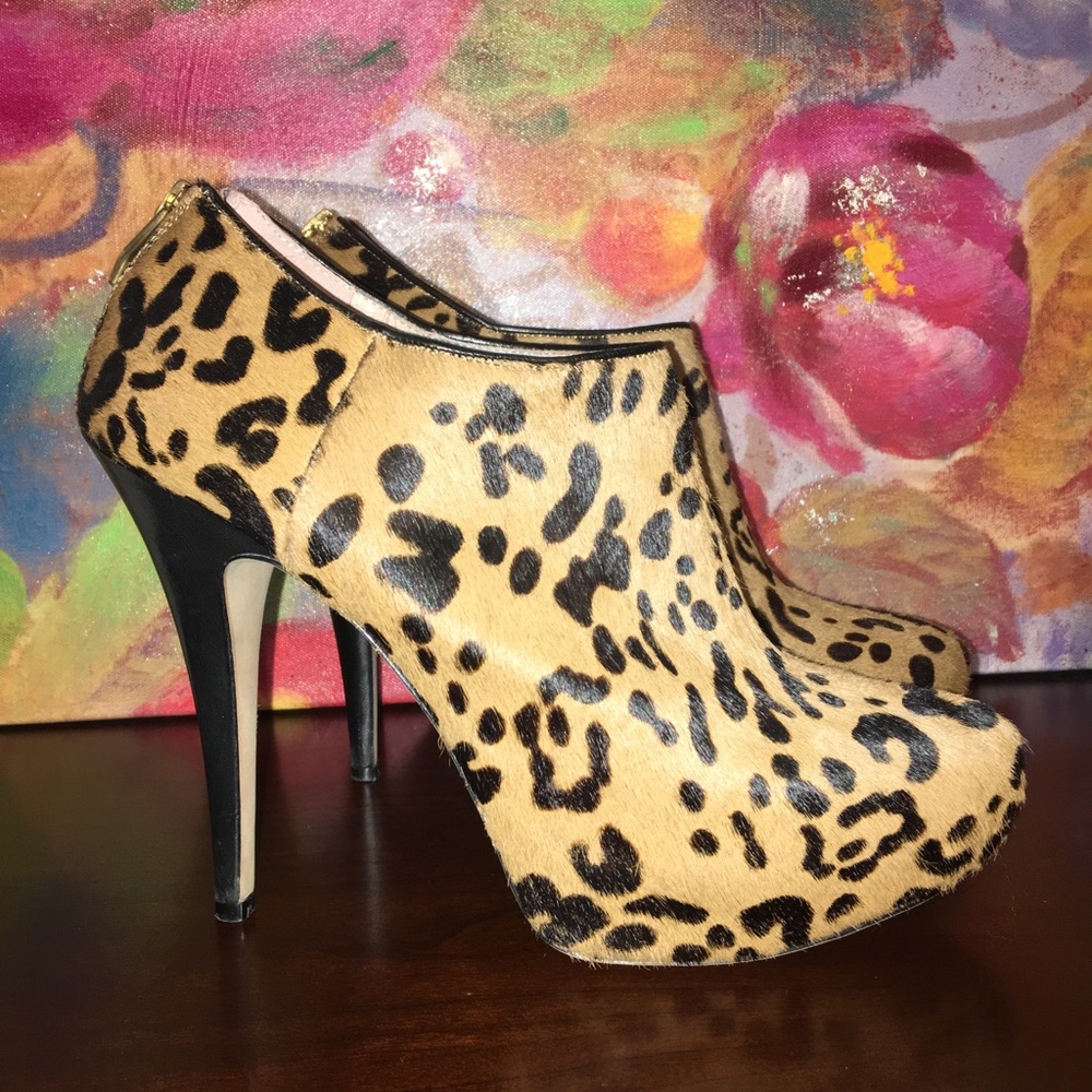 Vince Camuto leopard calf hair booties